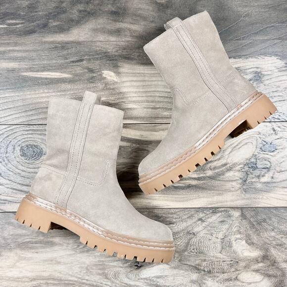 NEW Splendid Adria 7M Suede Taupe Lug Sole Mid Calf Boots Booties - Picture 3 of 11